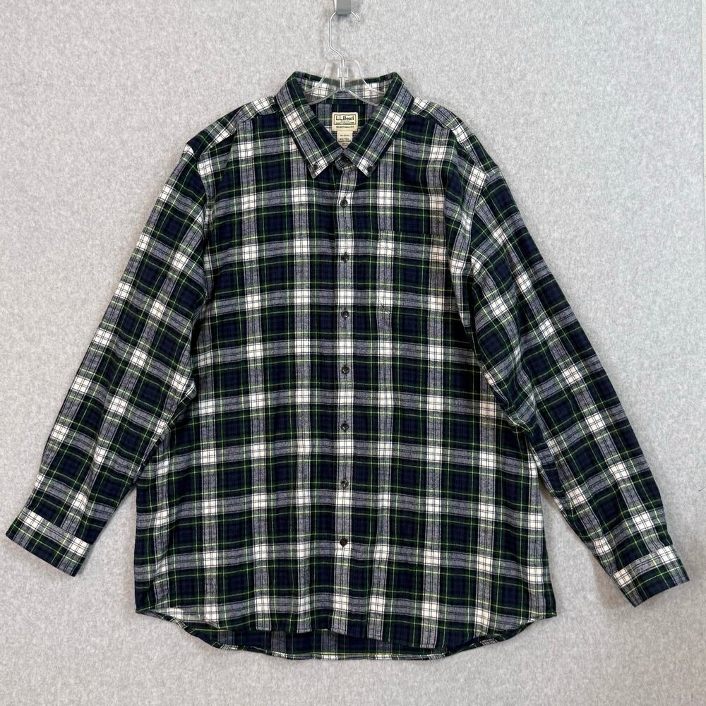 LL Bean Scotch Plaid Flannel Shirt Size XXLT Trad Fit Plaid Cabincore Classic